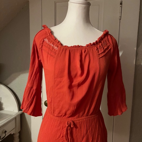 Burnt orange boho off/on shoulders romper - Picture 3 of 15